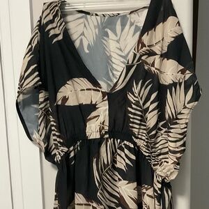 Bathing Suit cover up, Cupshe, size large. Black and Tan leaf design